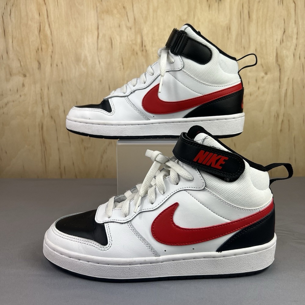 Nike Court Borough Mid 2 Youth 6Y White Red Black Mid-Top Sneakers CD7782-110